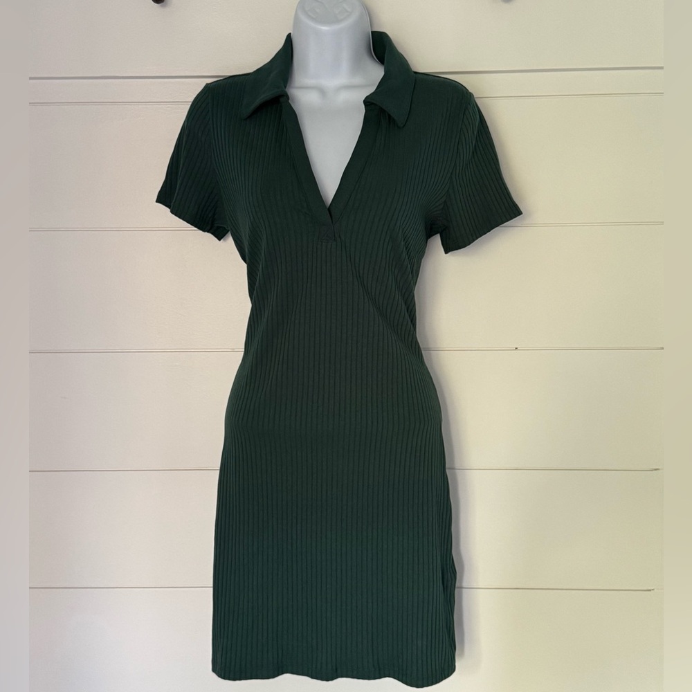 H&M Dark Green Ribbed Midi Dress, Women’s L